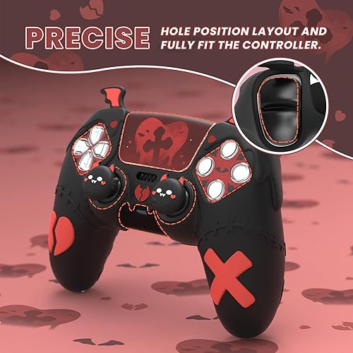 Vista 6 de PlayVital Gothic Imp Series Cute Silicone Case for ps5 Controller with 4 Thumb Grips and 6 Stickers, Anti-Slip Silicone Skin Cover, Compatible with