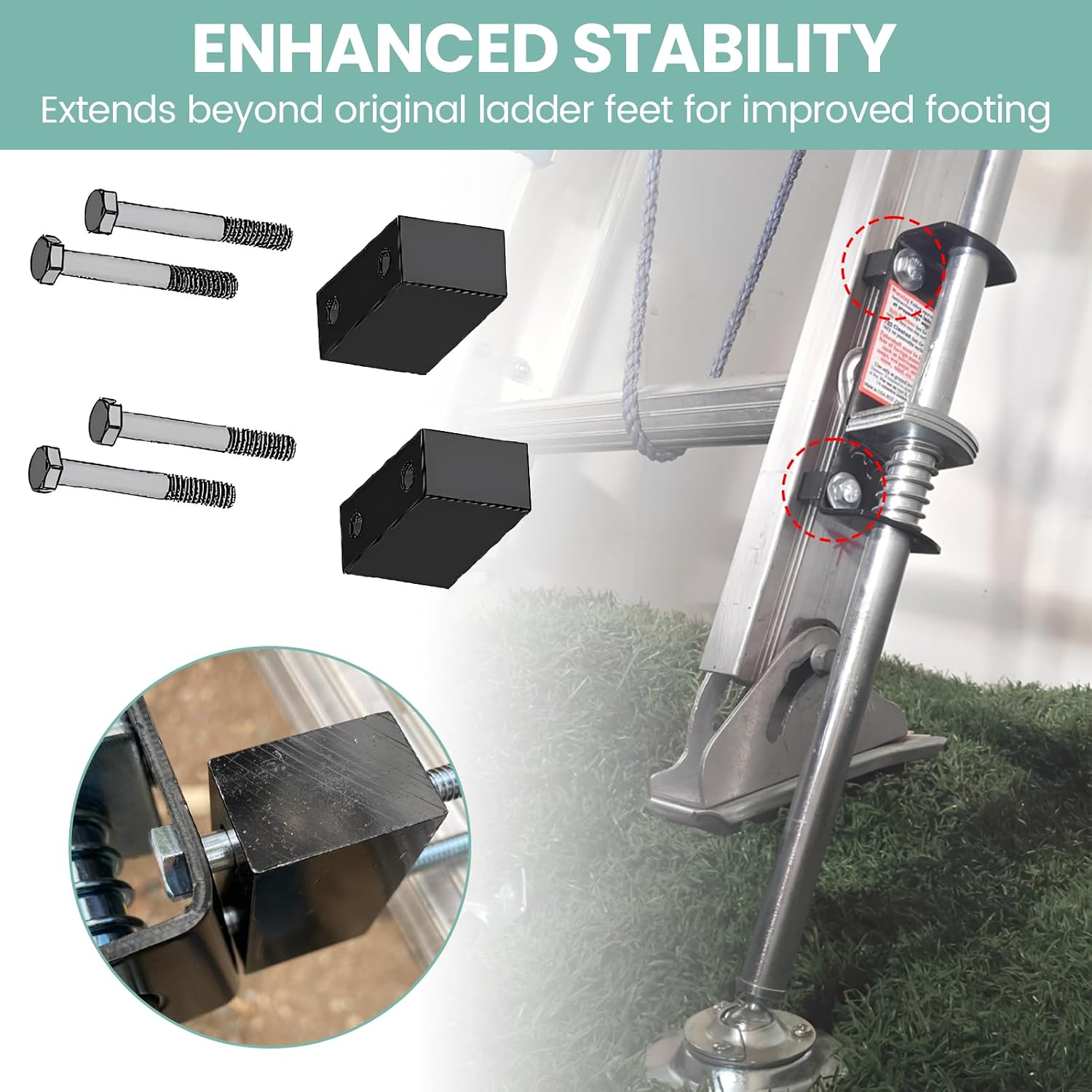 Bracket Stand Off for Xtenda-Leg Ladders | Cleated Feet Compatible, Extended Stability Support with 4 Blocks and Bolts