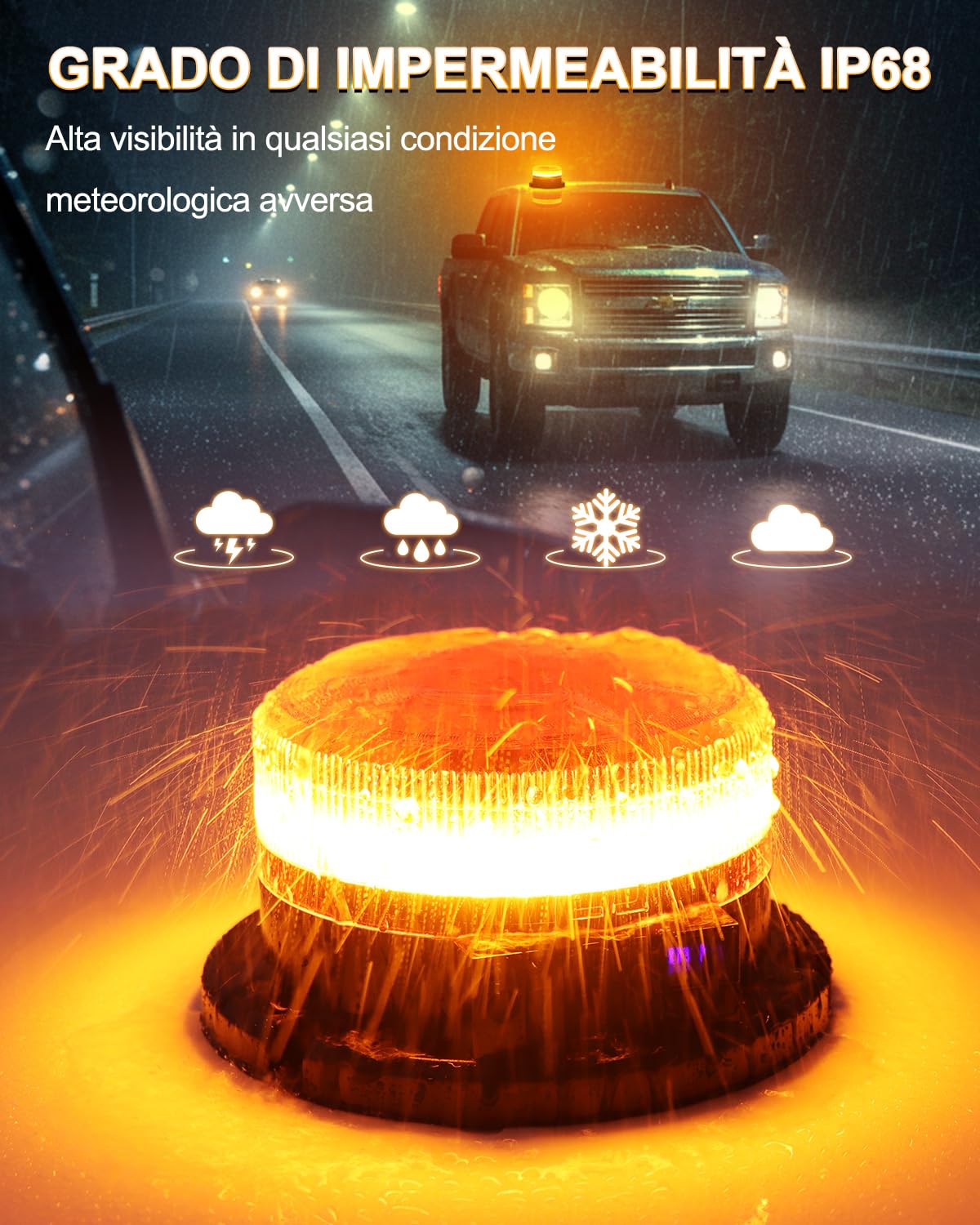 Dinfu lampeggiante arancione a batteria Display di carica lampeggiante led senza fili 12V Faro rotante a LED con magnetico, Cavo USB e accendisigari e 9 modalità per auto trattore UTV SUV J-eep