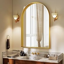 26" x 38" Luxury Arched Bathroom Mirror - Arch Wall Mirror with Shatterproof Tempered Glass and Metal Deep Frame, Hanging or Leaning for Living Room, Dresser, Entrance and Hallway, Gold