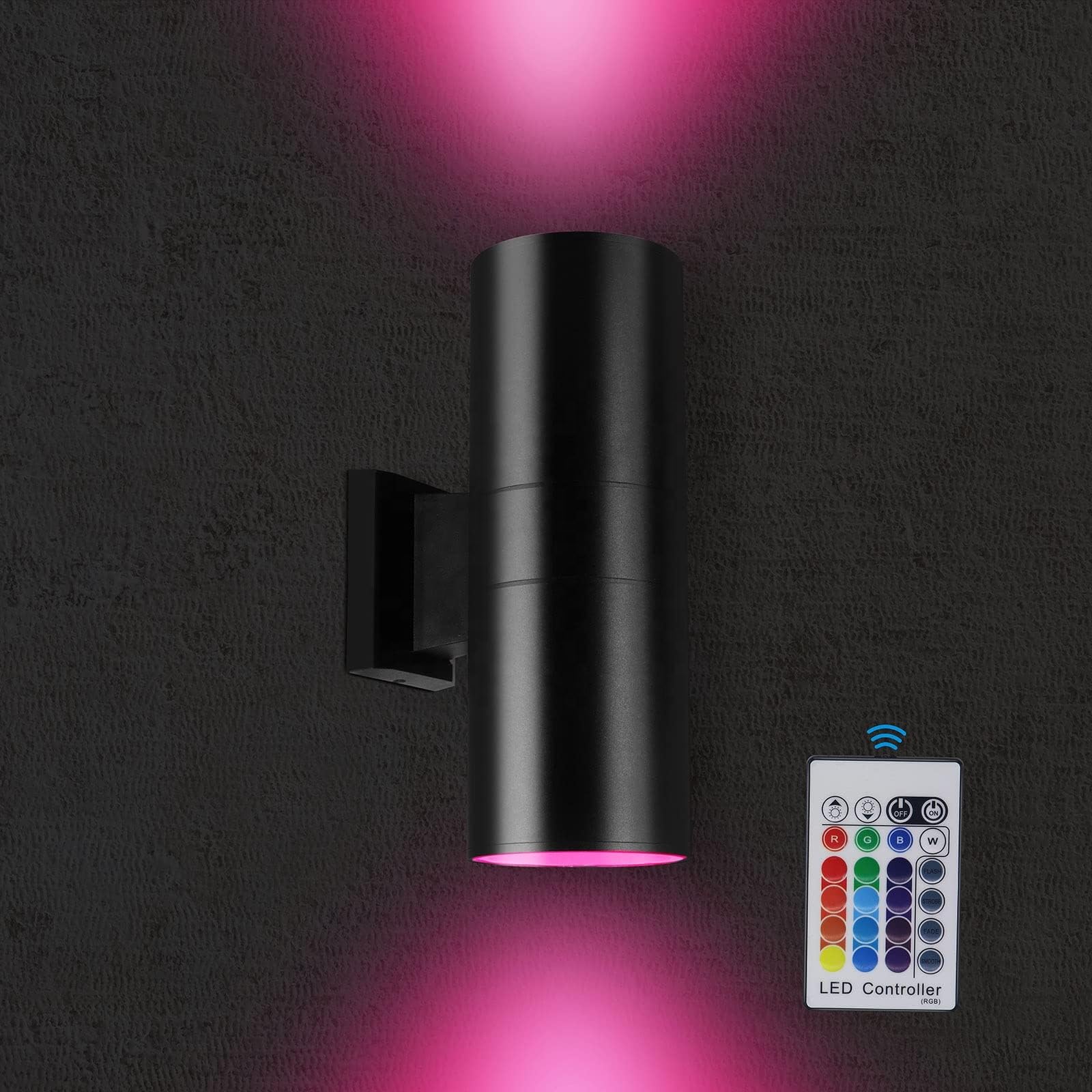 LED Wandlampe Aussen IP65 wasserdichte mit Fernbedienung Wandleuchte RGB 20W Farbwechsel 4 Modi 16 Farben Up Down Dimmbar Aluminium Wandleuchte für Wohnzimmer Treppenhaus Flur Balkon Garten