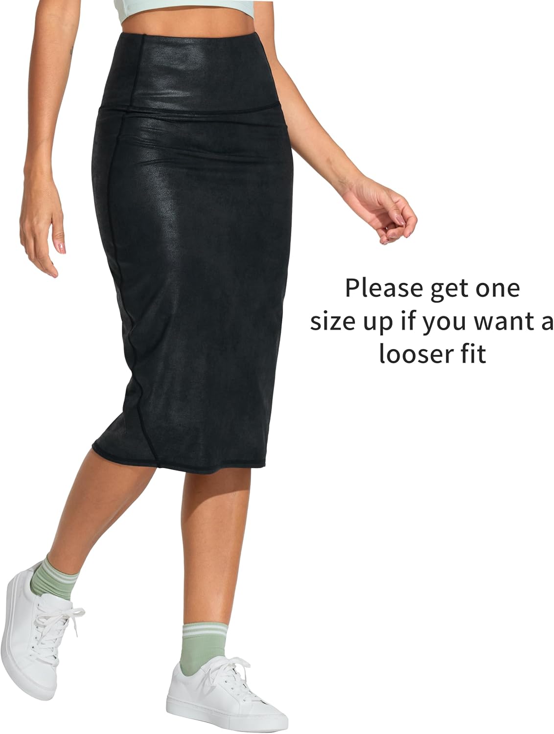 THE GYM PEOPLE Women's High Waist Tummy Control Pencil Skirts Stretchy Bodycon Midi Skirt Below Knee with Back Slit - Image 4