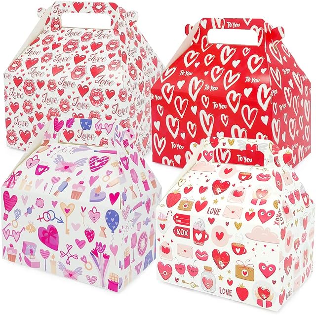 Aviski 12 Pieces Valentine's Day Treat Boxes Small Goodie Present Boxes Recycled Party Favour Boxes Heart Printed Cardboard Box for Candy, Cookies and Party Favours
