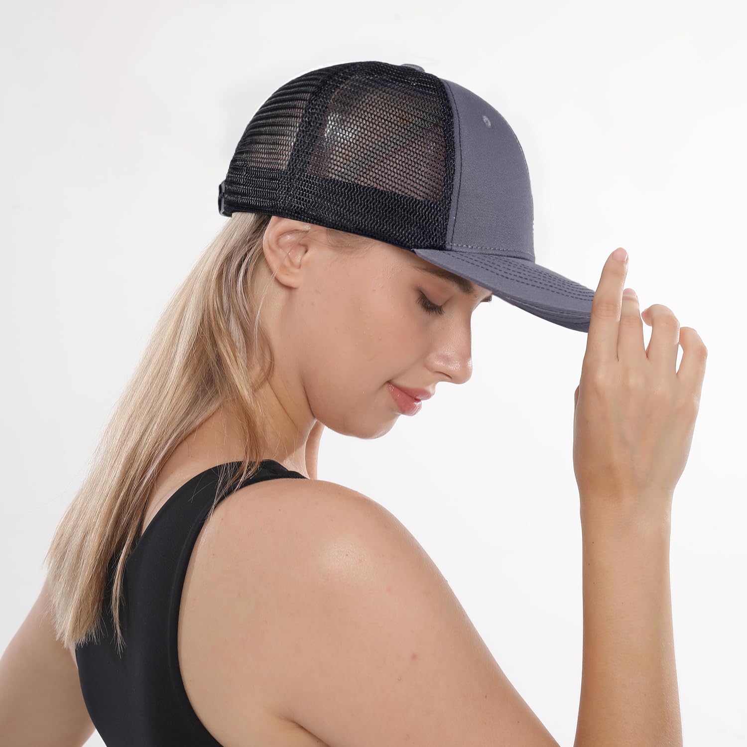 Sombreros unisex de malla en blanco con cierre a presión, gorras de béisbol ajustables