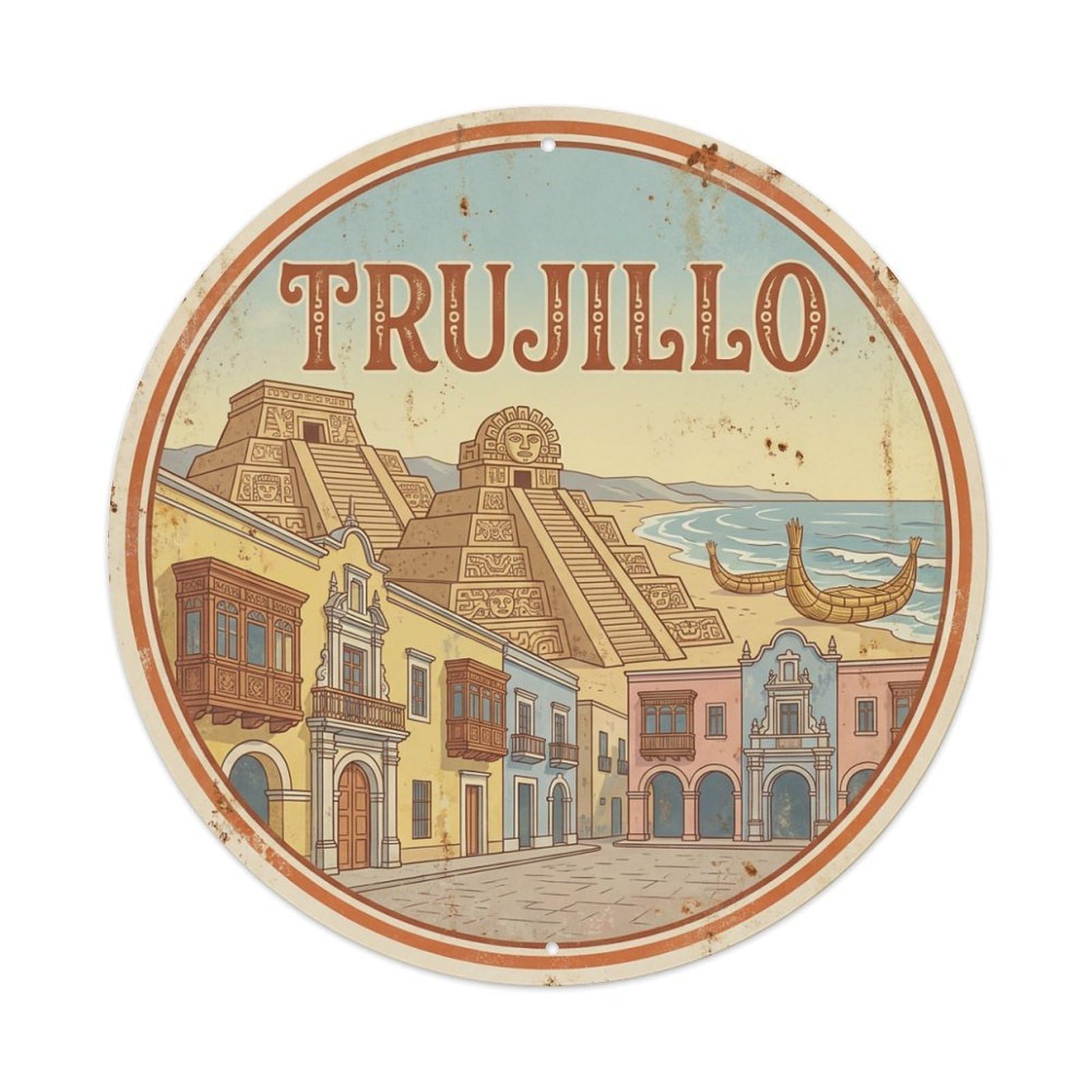 Peru Vintage Travel Trujillo Metal Tin Sign