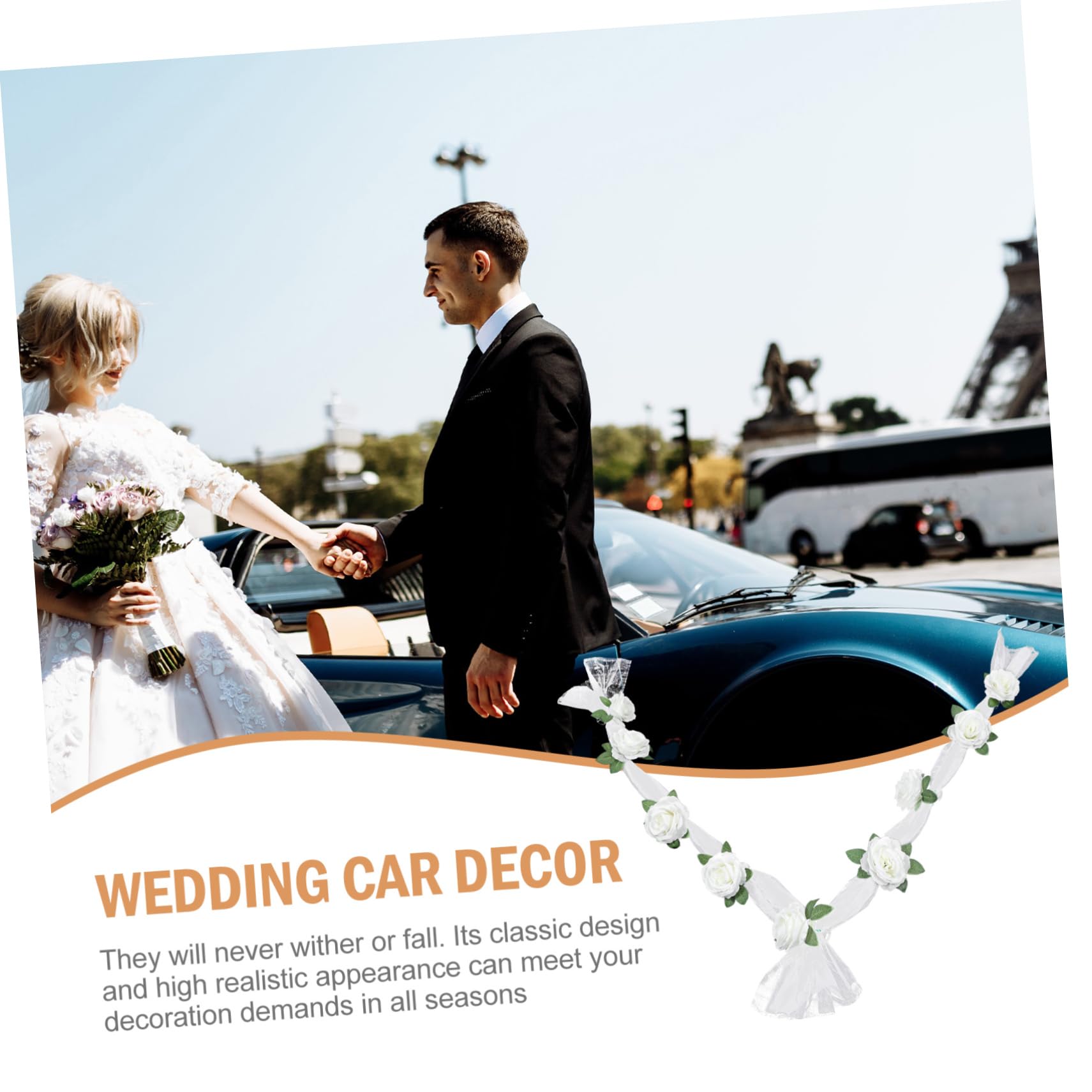 Cabilock 3sätze Dekorative Hochzeitsauto-deko Mit Kunstblumen Weiße Rosen Mit Girlande Für Romantische Hochzeitsdekoration Für Autoschmuck Hochzeitsfeiern Und Zuhause
