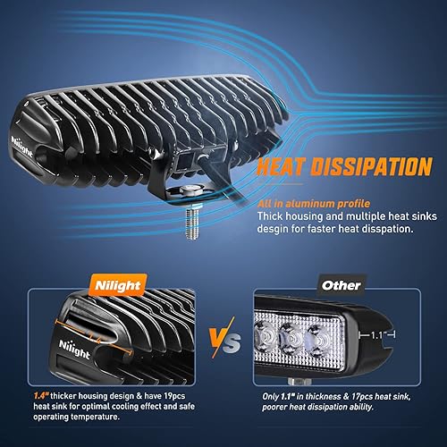 Miniatura 3 de Nilight Barra LED ámbar, 6 pulgadas, 2 unidades, 18 vatios, para niebla, una sola fila, lancha, todoterreno, conducción, parachoques, reversa,