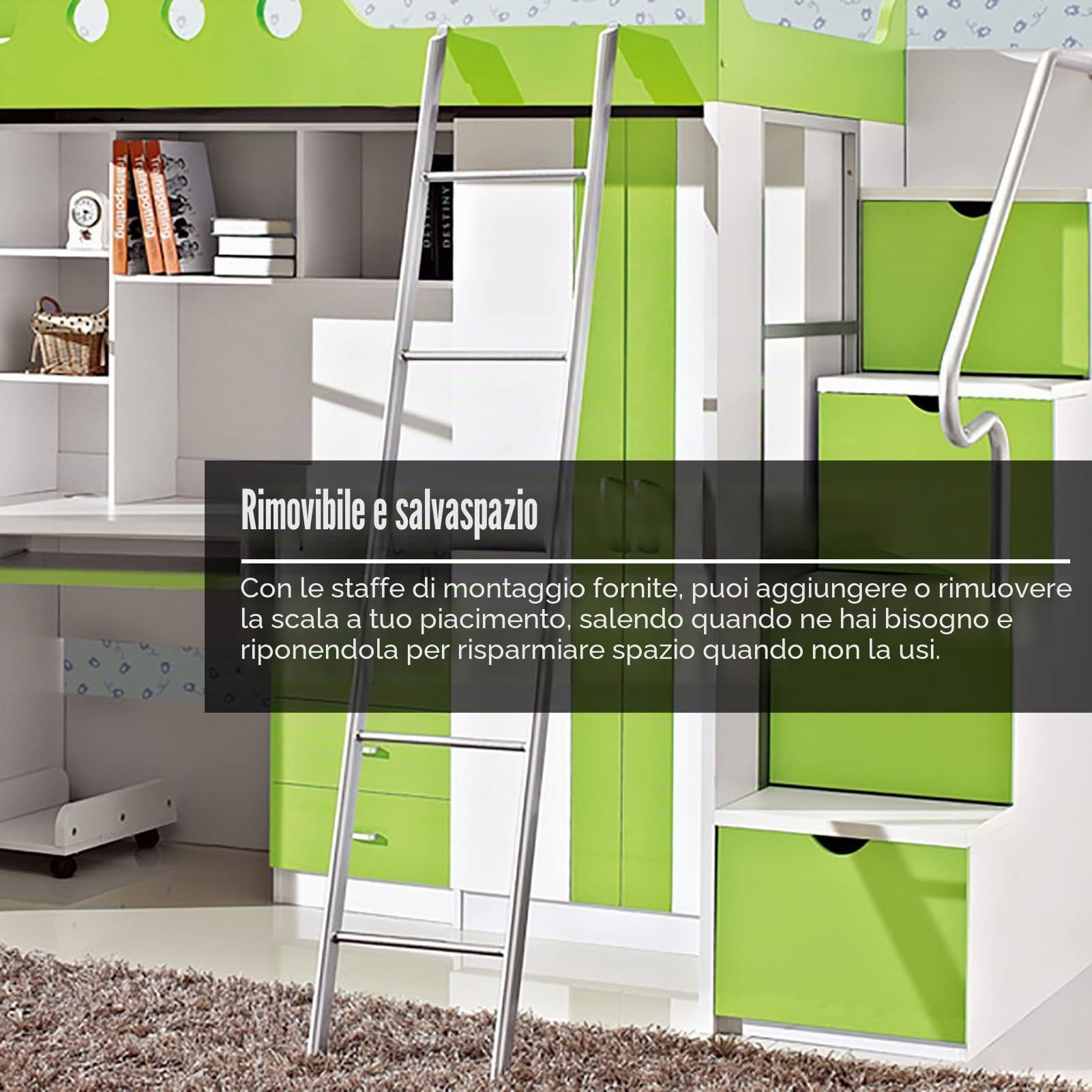 Scaletta Letto a Castello Scala per Letto a Castello a Pavimento Regolabile, Camper Loft Dormitorio a Castello Scale da Arrampicata con Ganci, Solo Scaletta Doppia Corta Sostituibile, Risparmio di Spa