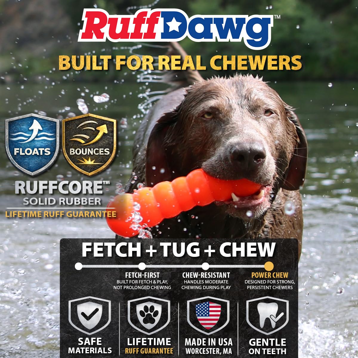 Ruff Dawg Dawg-Buster - Bastone da masticare indistruttibile per cani di peso inferiore a 18,1 kg, colore: giallo
