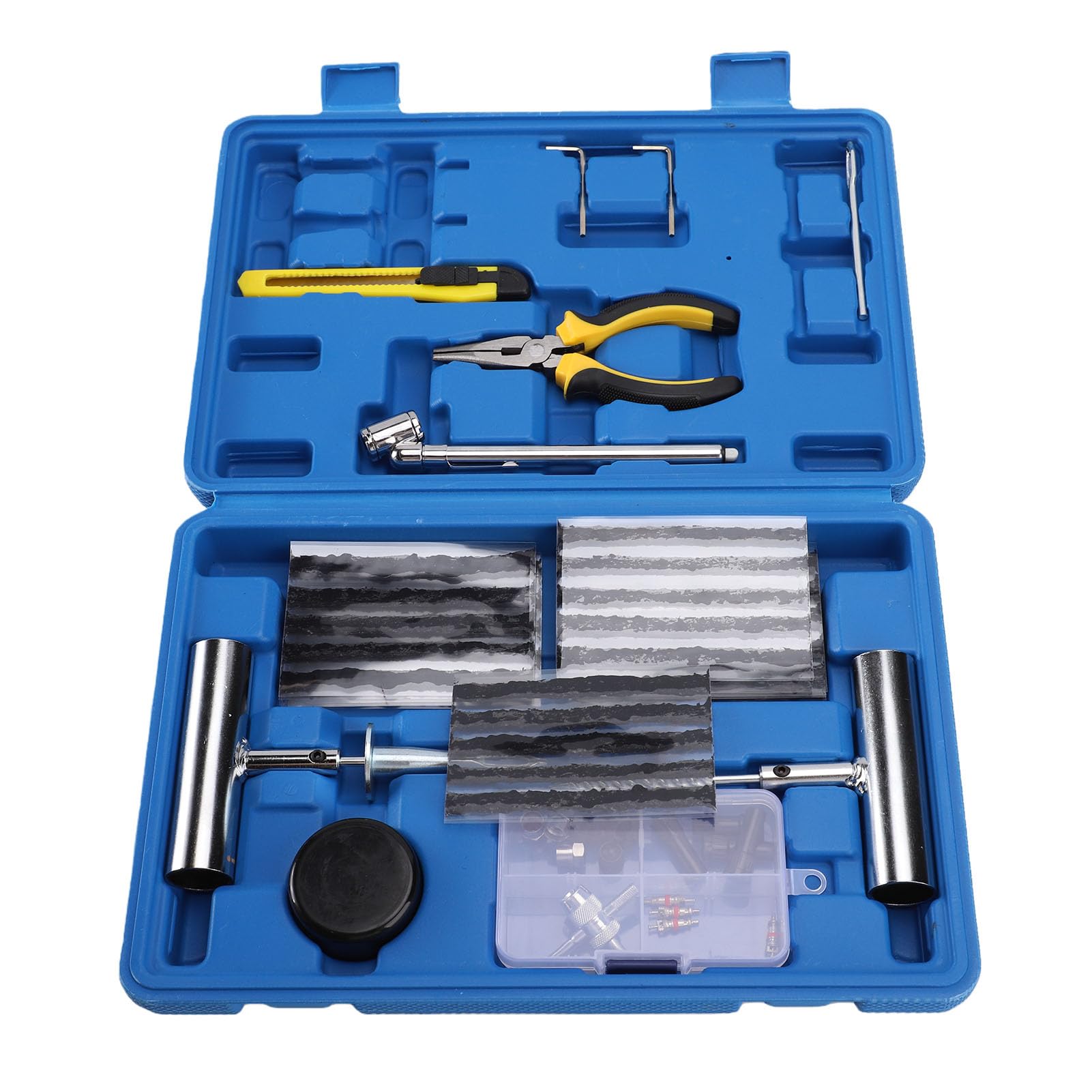 Kit di Riparazione Pneumatici, Kit di Riparazione Tappi per Pneumatici Moto, Set di per Auto con Custodia Blu e Strumenti in Acciaio al Cromo Vanadio per Auto, SUV,