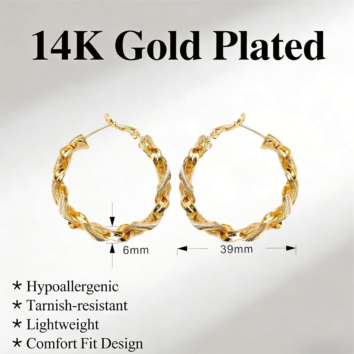 14K Gold Hoop Earrings for Women, Large Gold Hoop Earrings Lightweight Hypoallergenic Earring Trendy Minimalist Jewelry Gift for Mom Girlfriend