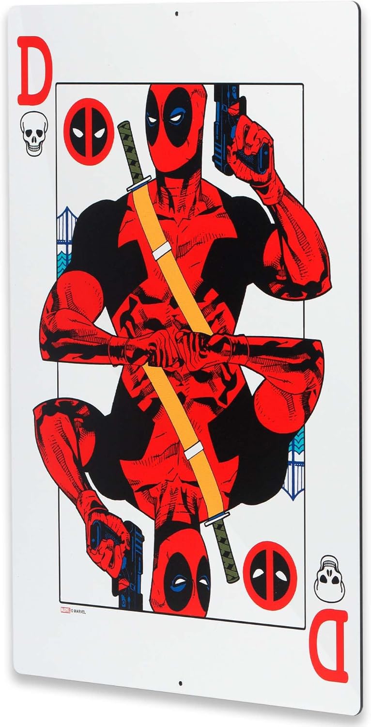 Marvel Deadpool Playing Card Metal Sign - Fun Deadpool Wall Decor for Man Cave, Teen Bedroom or Movie Room