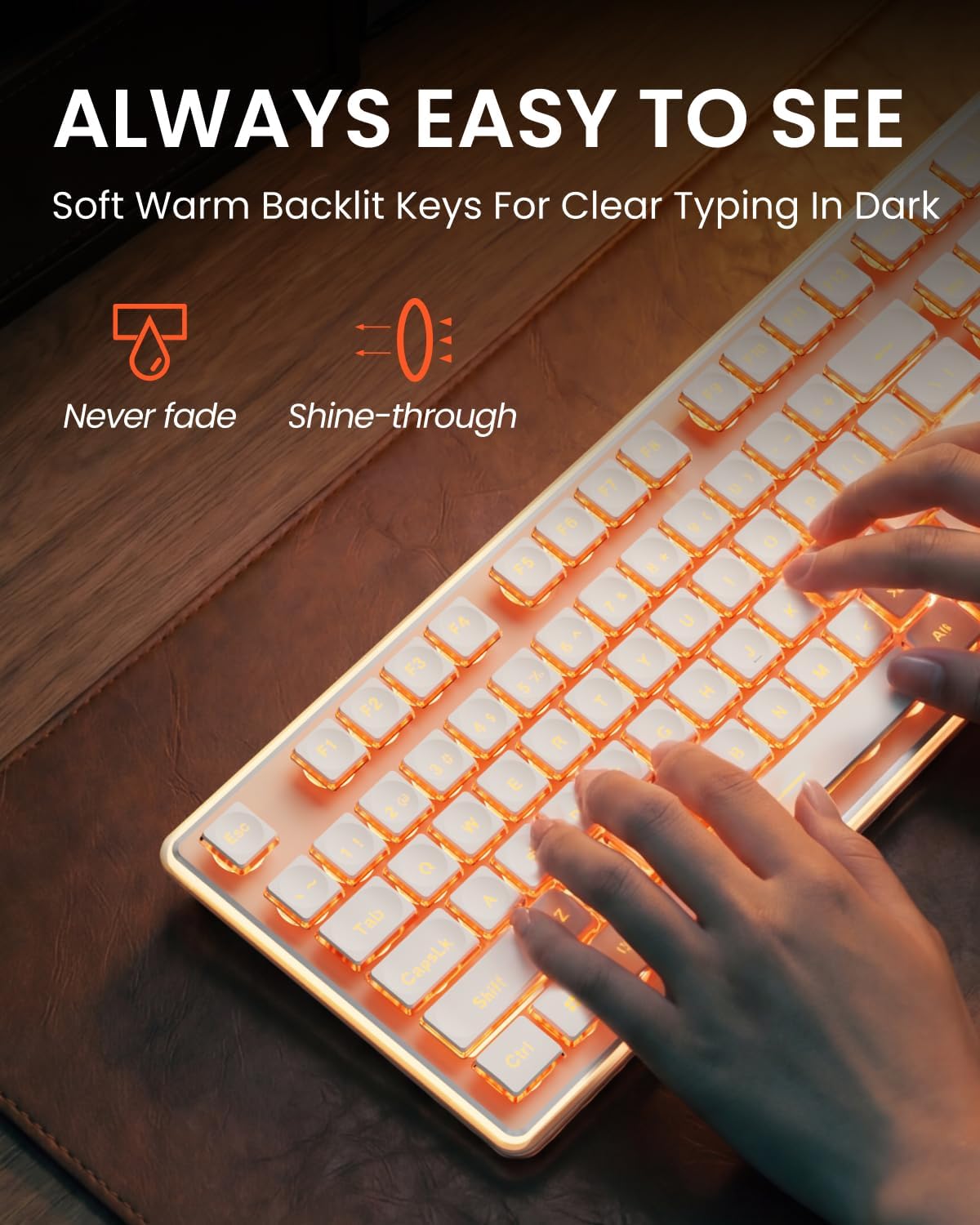 Condition photo showing New/Like New for wireless keyboard and mouse combo with warm backlit pudding keycaps, bluetooth & 2.4g, 2000mah rechargeable, full size, metal panel quiet computer keyboard set for windows pc desktop - rose gold