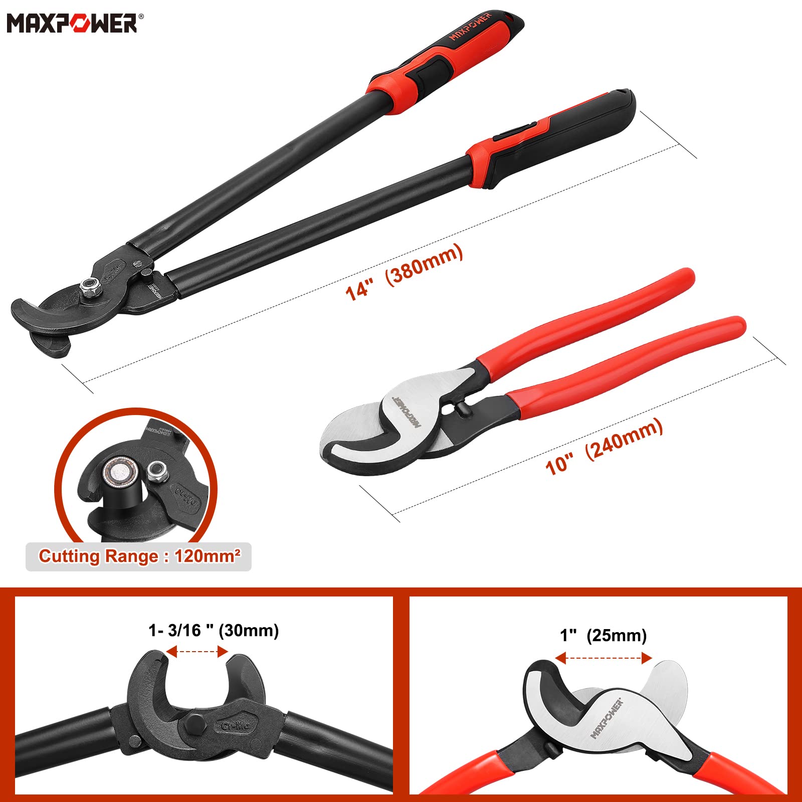 MAXPOWER Cable Cutters - 10" & 14" Set -2 MAXPOWER Cable Cutters - 10" & 14" Set -2