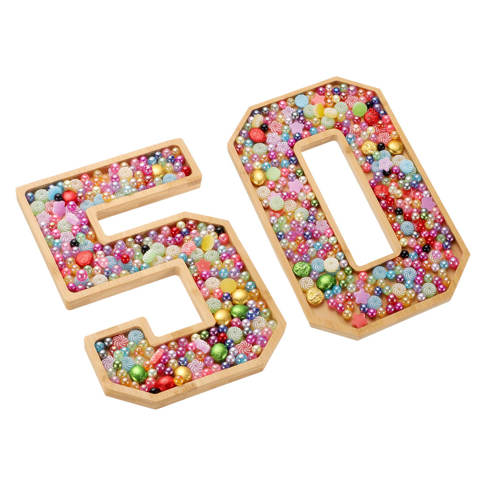 uxcell Lot de 2 boîtes à charcuterie en bambou avec chiffres 5 et 0 de 20,3 cm - Plateau de service en bambou pour remise de diplôme, anniversaire de mariage, décorations de fête d'anniversaire -