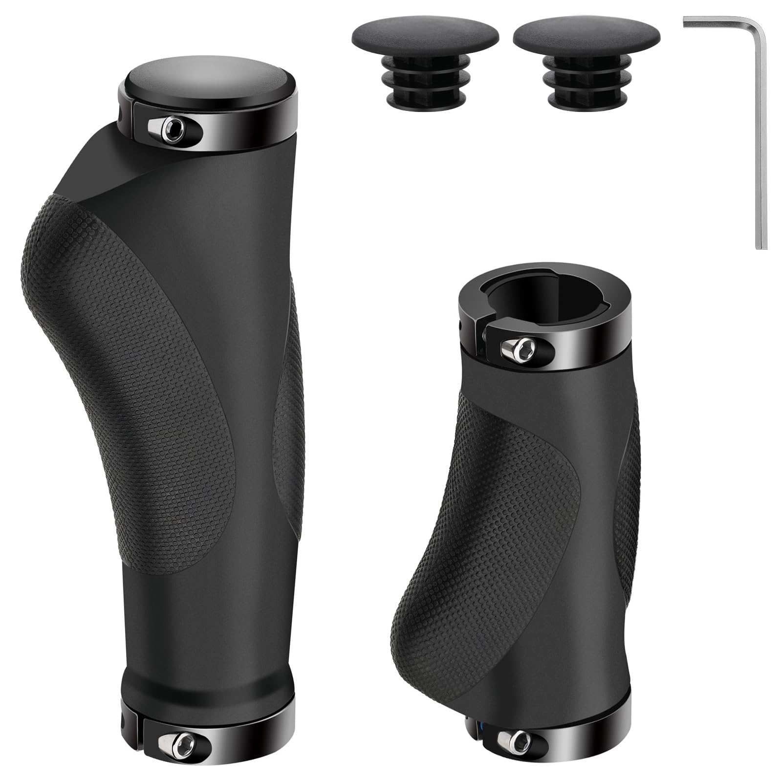 LYCAON Poignées De Guidon De Vélo Réglables En Caoutchouc Antidérapant Avec Verrou En Aluminium Pour Vtt Bmx Avec Deux Embouts Extensibles En Caoutchouc Et Aluminium