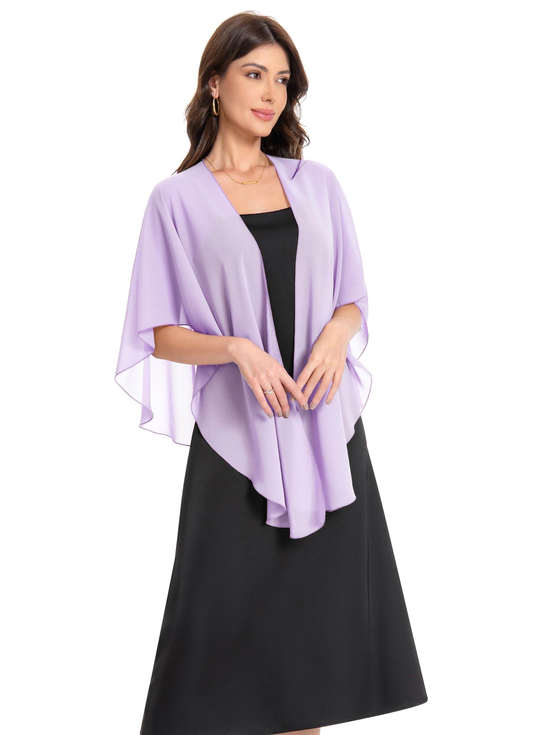 Womens Chiffon Shawls and Wraps, Wedding Party Shawl Scarf for Evening Dresses, Lilac, One Size