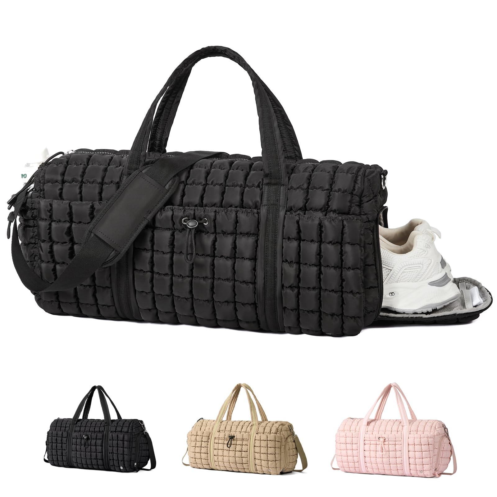 CLUCI Quilted Duffel Bag for Women, Large Puffer Duffle Weekender Bag with Shoe Compartment, Overnight Carry On Bag Workout for Airplane, Sports
