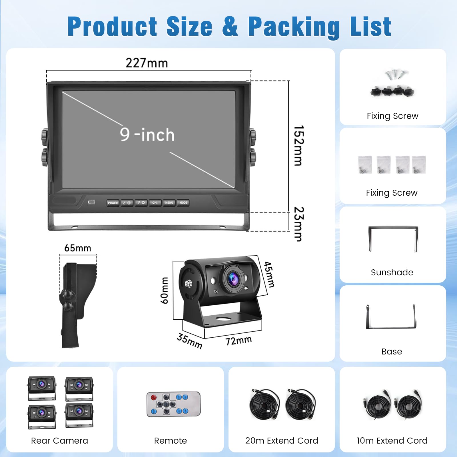Conjunto de cámara de Marcha atrás Realdio 1080P con 4 cámaras AHD, Monitor cuádruple Dividido DVR de 9 Pulgadas, protección IP68, visión Nocturna, cámaras Frontales y traseras