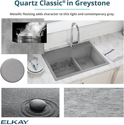Miniatura 10 de Elkay Quartz Classic ELGRU13322GS0 Greystone - Fregadero de montaje inferior con cuenco individual
