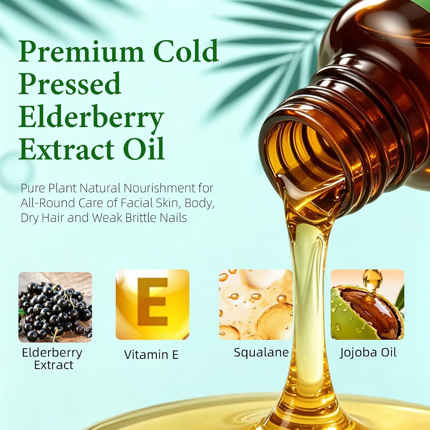 Elderberry Seed Oil, Cold Pressed Elderberry Seed Oil for Bags Under Eyes, Face, Hair, Nails & Body, Lightweight Daily Beauty Oil for Smooth & Hydrated Skin, 30ML (2)