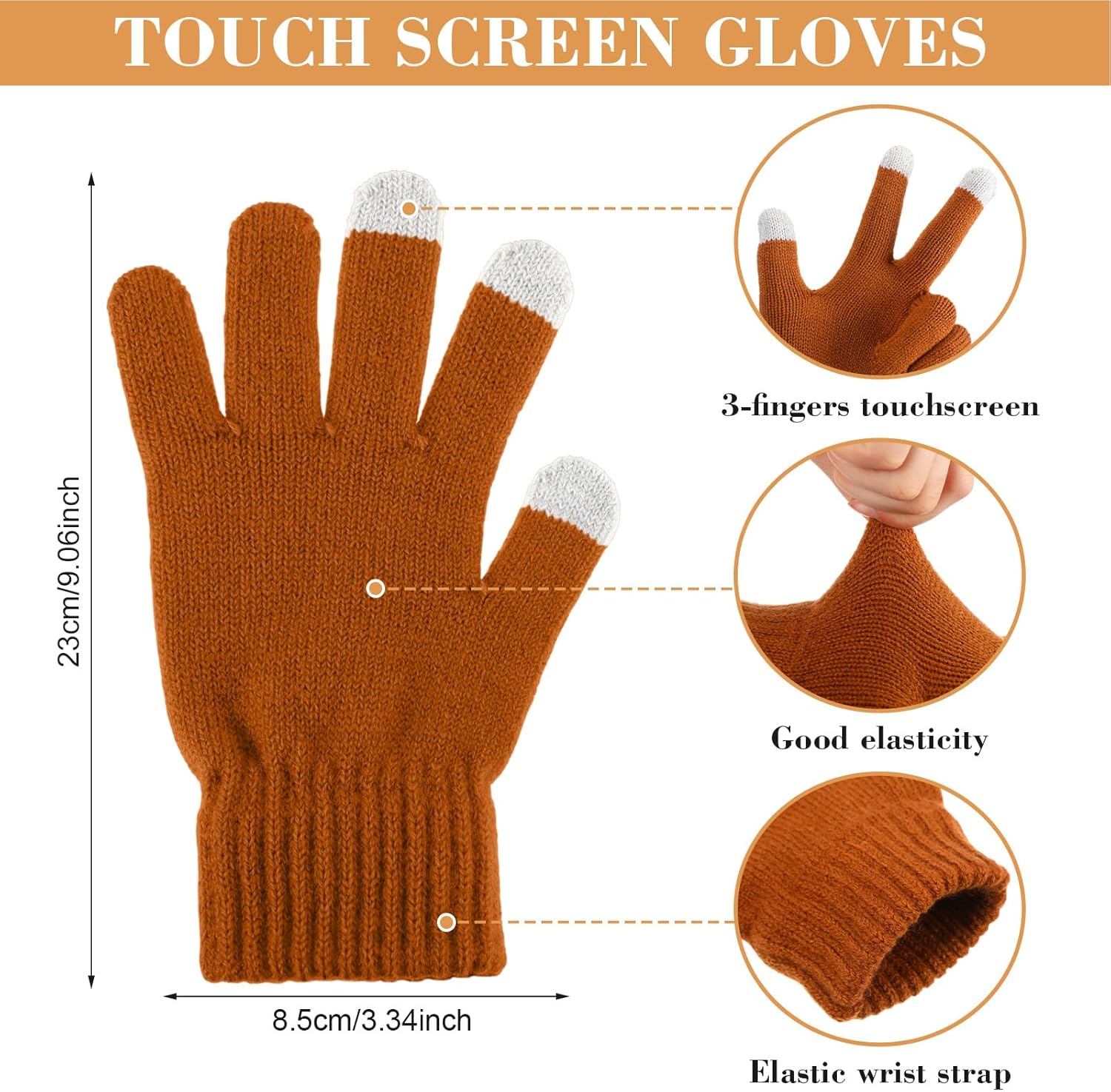 4 Pcs Winter Knit Beanie Hat and Touchscreen Gloves Set for Women Men Warm Acrylic Cap and Gloves Set - Image 3