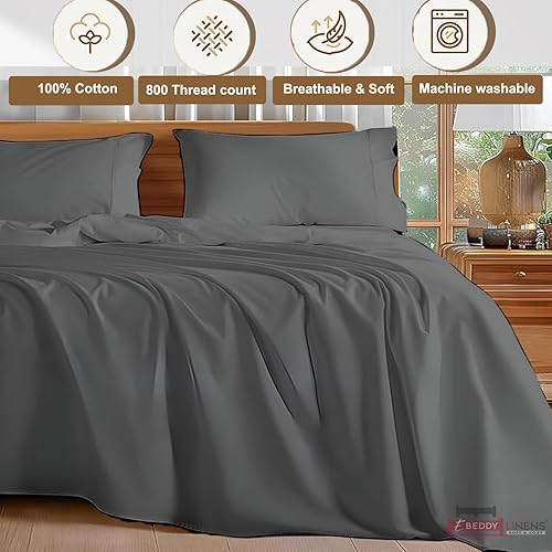 Miniatura 4 de eBeddy Linens Juego de sábanas divididas de bolsillo profundo, 5 piezas, tamaño King, sábanas de 800 hilos para colchón, sábanas de algodón egipcio