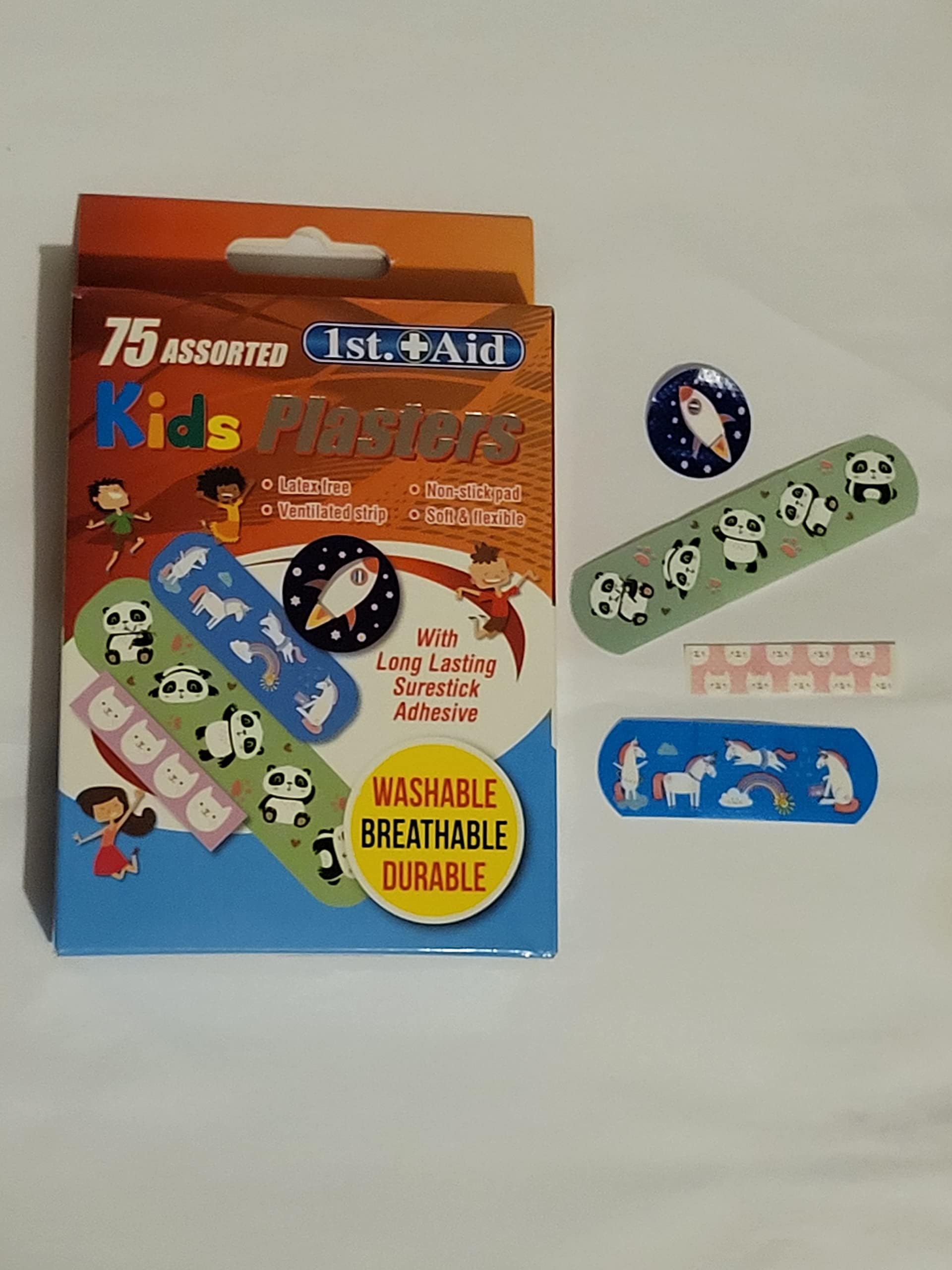 1st Aid - Childrens Kids Assorted Size & Designs Plasters - Pack of 75
