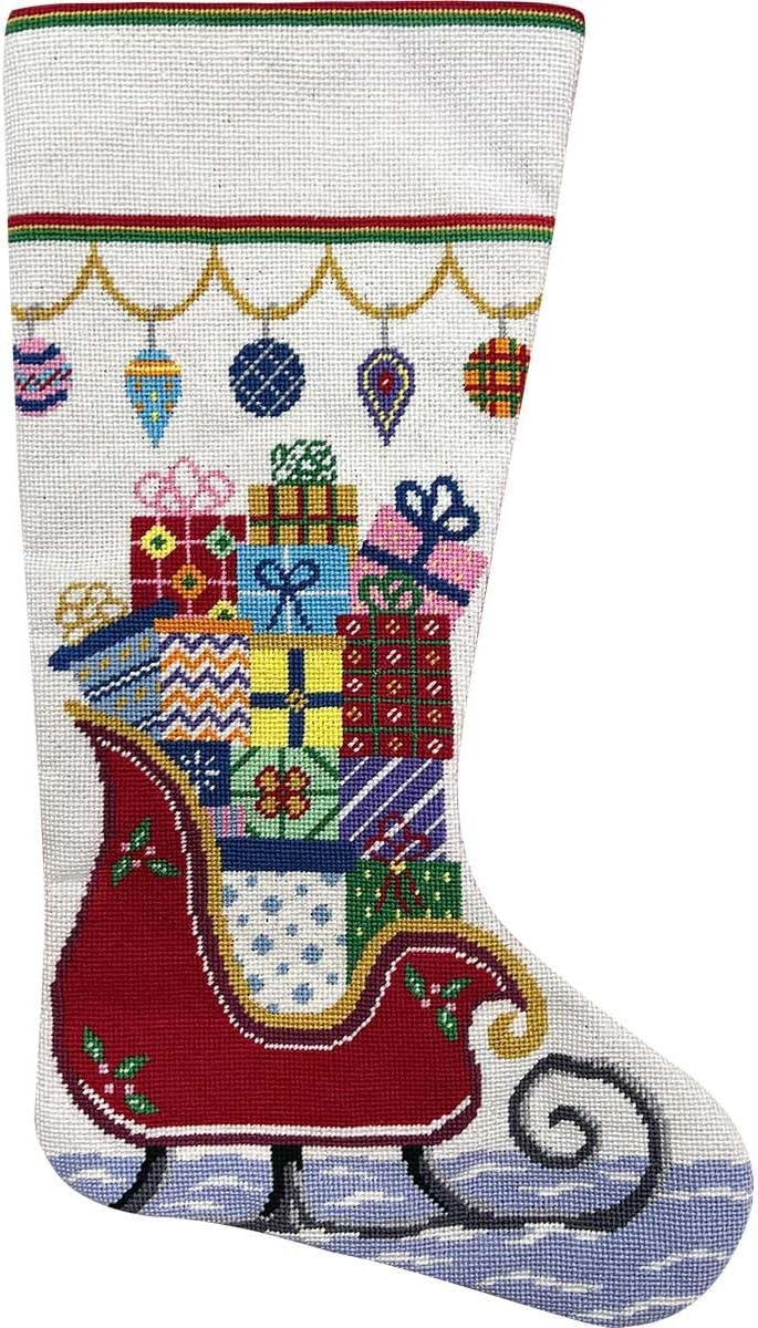 Alice Peterson Home Creations Holiday Edition Needlepoint Stocking Kit- Sleigh with Gifts