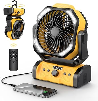 Portable Rechargeable Camping Fan 20000mAh Cordless Battery Powered Fans | Yellow