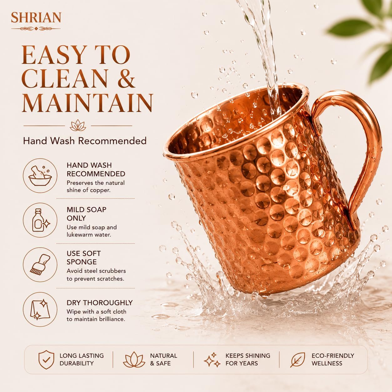 Copper Mules PURE Copper Mug RAW Cups Interior Ideal for Ayurvedic Health Benefits and Moscow Mules - Hand Hammered Finish - Authentic and Strong Riveited Handle - Holds 14oz