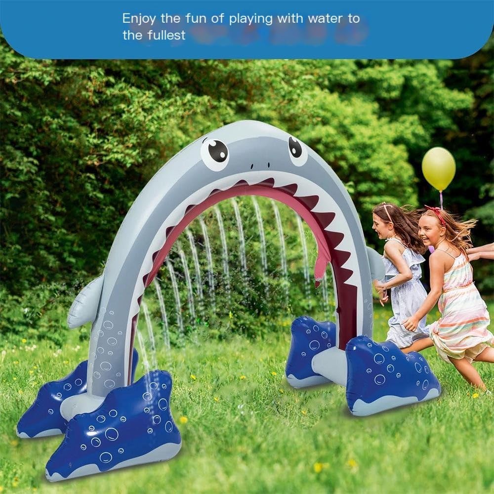 Giant Inflatable Shark Sprinkler Arch for People, 8.2ft Wide x 5.7ft High, Outdoor Water Toys, BPA-Free PVC