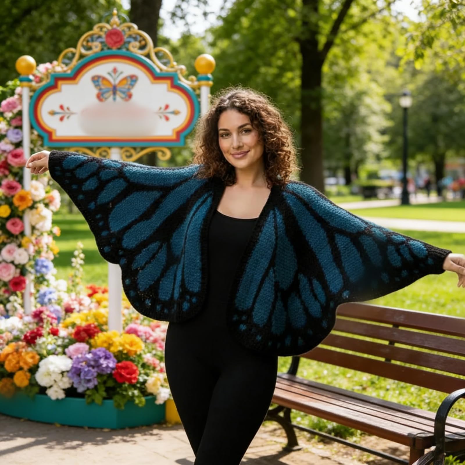 2026 wielokolorowy monarcha motyl dzianinowy kardigan, otwarty przód szydełkowany monarcha motyl kardigan/sweter boho dzianinowy okrycie
