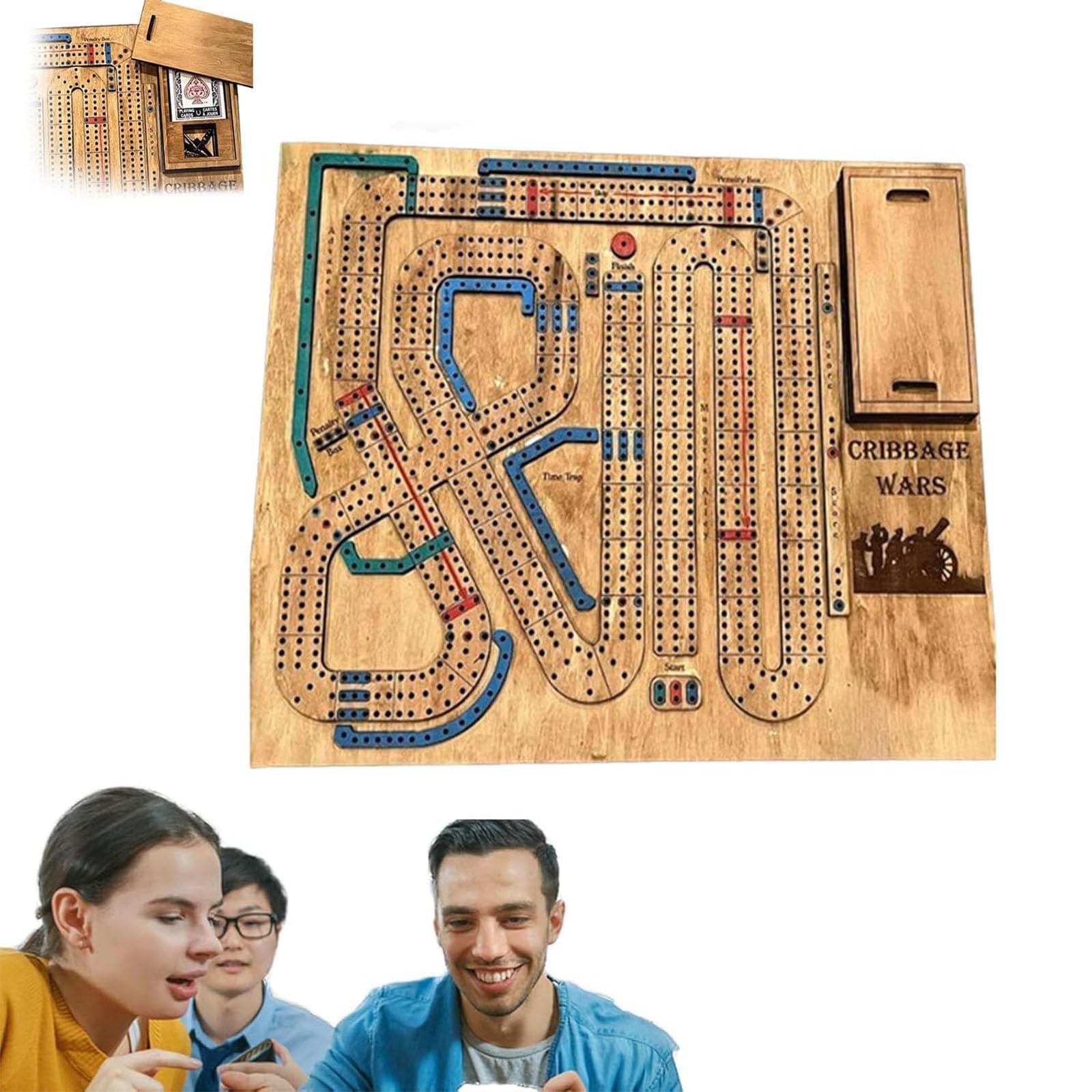 Cribbage War Game, Cribbage Wars Board Game, Cribbage Boards Unique, Wooden Cribbage Board Game Set with Built-in Storage Compartment for Cribbage Pegs, Fun Table Game with Wooden Board (1pcs)