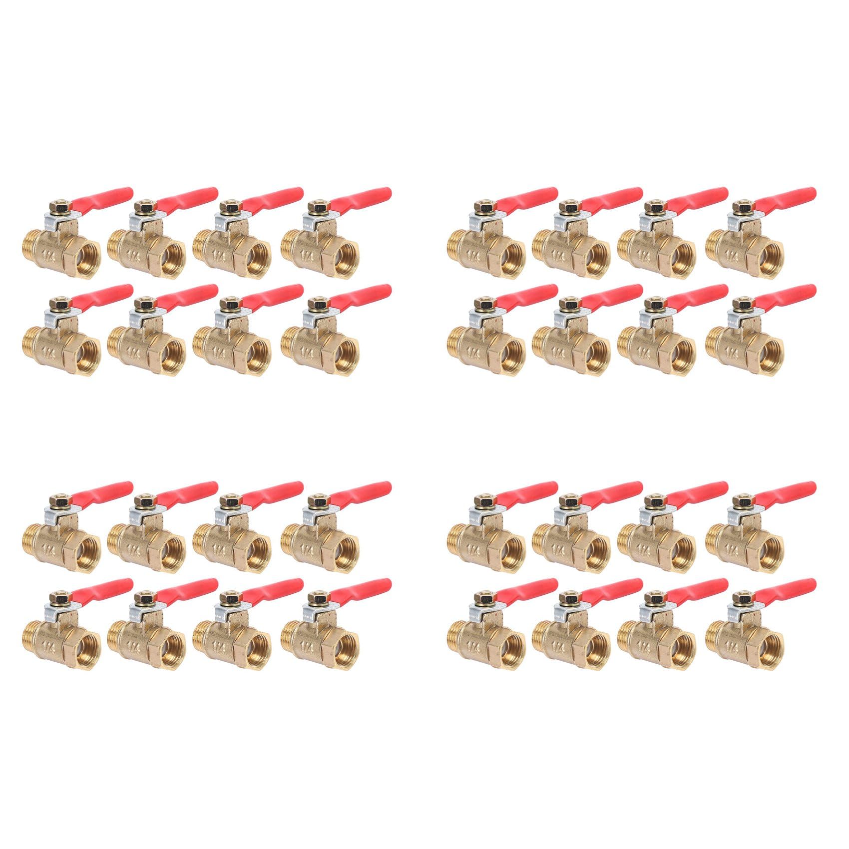 Jnchdghwa Men's Copper & Red 32Pcs 1/4 Inch Heavy Duty Brass Ball Valve Shut Off Switch And Fe Npt Thread Pipe Fitting