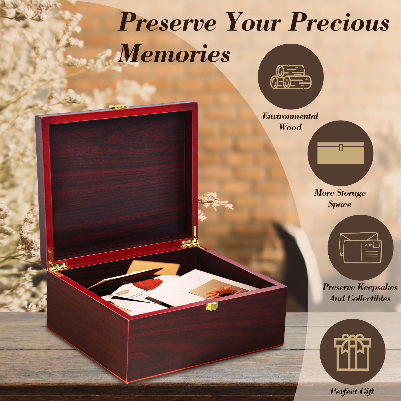 Caja de recuerdos de madera, cajas decorativas de madera con tapas/cajas de recuerdo con tapas, cajas de almacenamiento decorativas de madera con tapas, caja conmemorativa (árbol de la vida, grande)