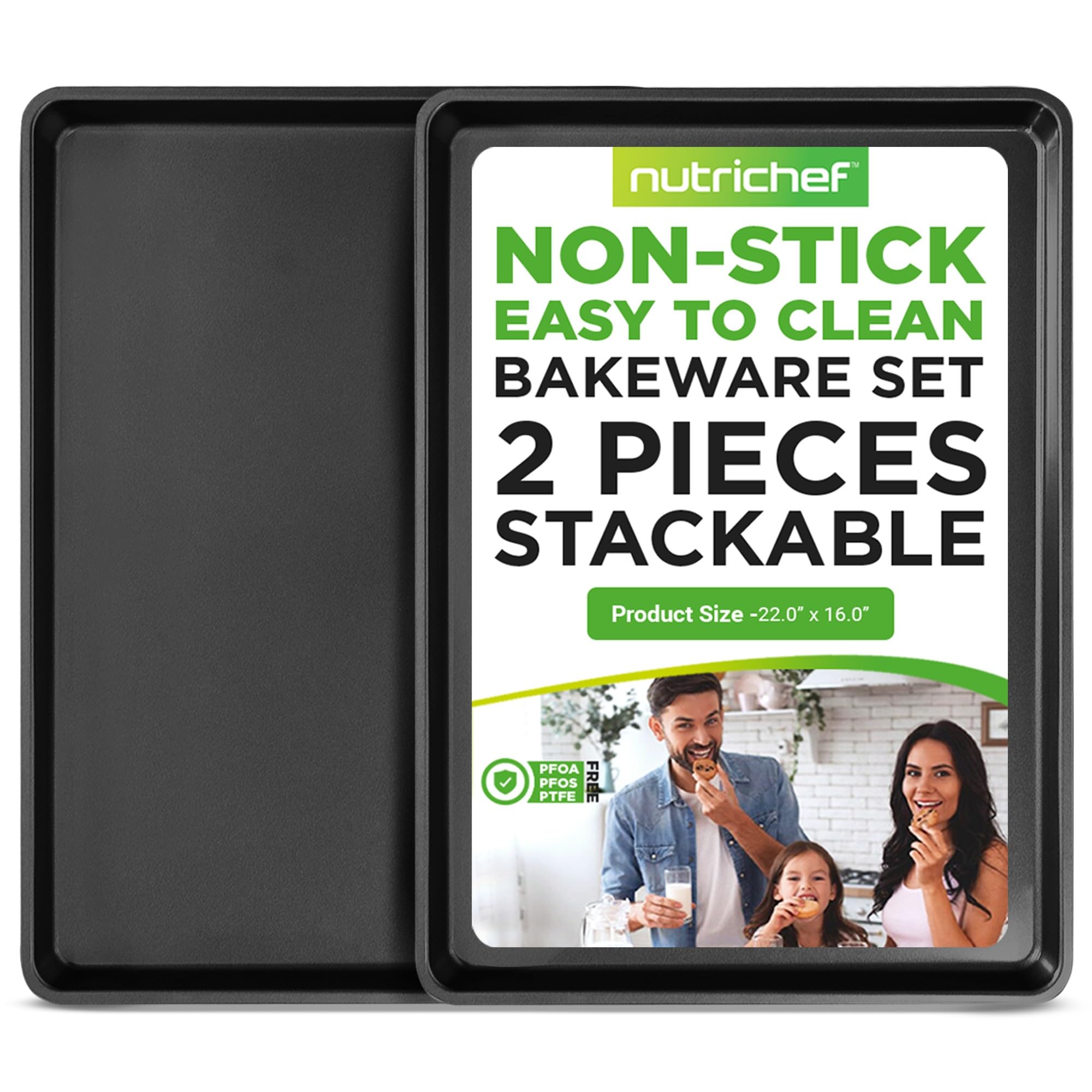 NutriChef 2-Piece XL Mega Cookie Sheet Baking Pans Set - 22