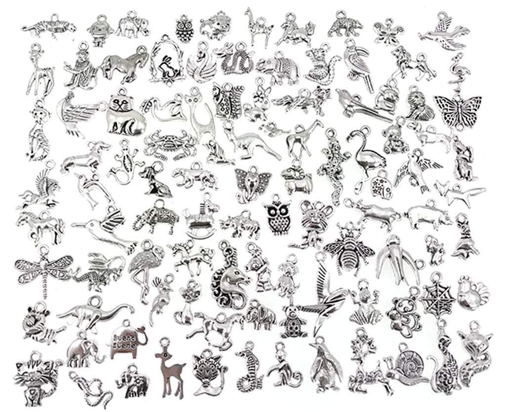ALIMITOPIAALIMITOPIA Zoo Animals Charms,Alloy Multistyle Creatures Insects Birds Charm Pendant for DIY Jewelry Making Accessaries(100pcs,Antique Silver Tone), Small, Zinc alloy with plating treatment, lead and
