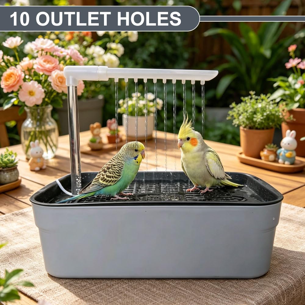 Vogeldusche Wellensittich, Automatische Vogel Dusche mit Wasserzirkulation, Elektrisches Vogelbad für Sittiche, Nymphensittich & Papageien, Vogel Badehaus Badewanne für Käfig, Grau