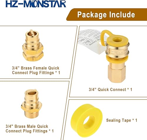 Miniatura 7 de HZ-MONSTAR Accesorios de enchufe de conexión rápida de gas hembra y macho de 34 pulgadas, generador de combustible dual de latón macizo, manguera de