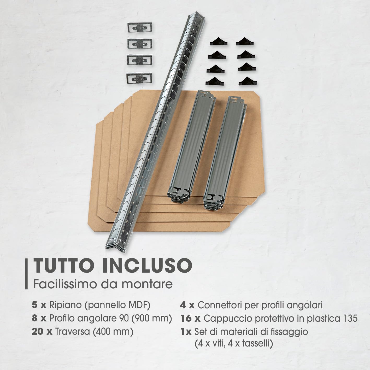 EASYmaxx Scaffale per carichi pesanti, 40 x 40 x 180 cm, portata 875 kg, 175 kg per livello, scaffale e banco da lavoro, scaffale per cantina, garage, sala hobby, officina, 13584