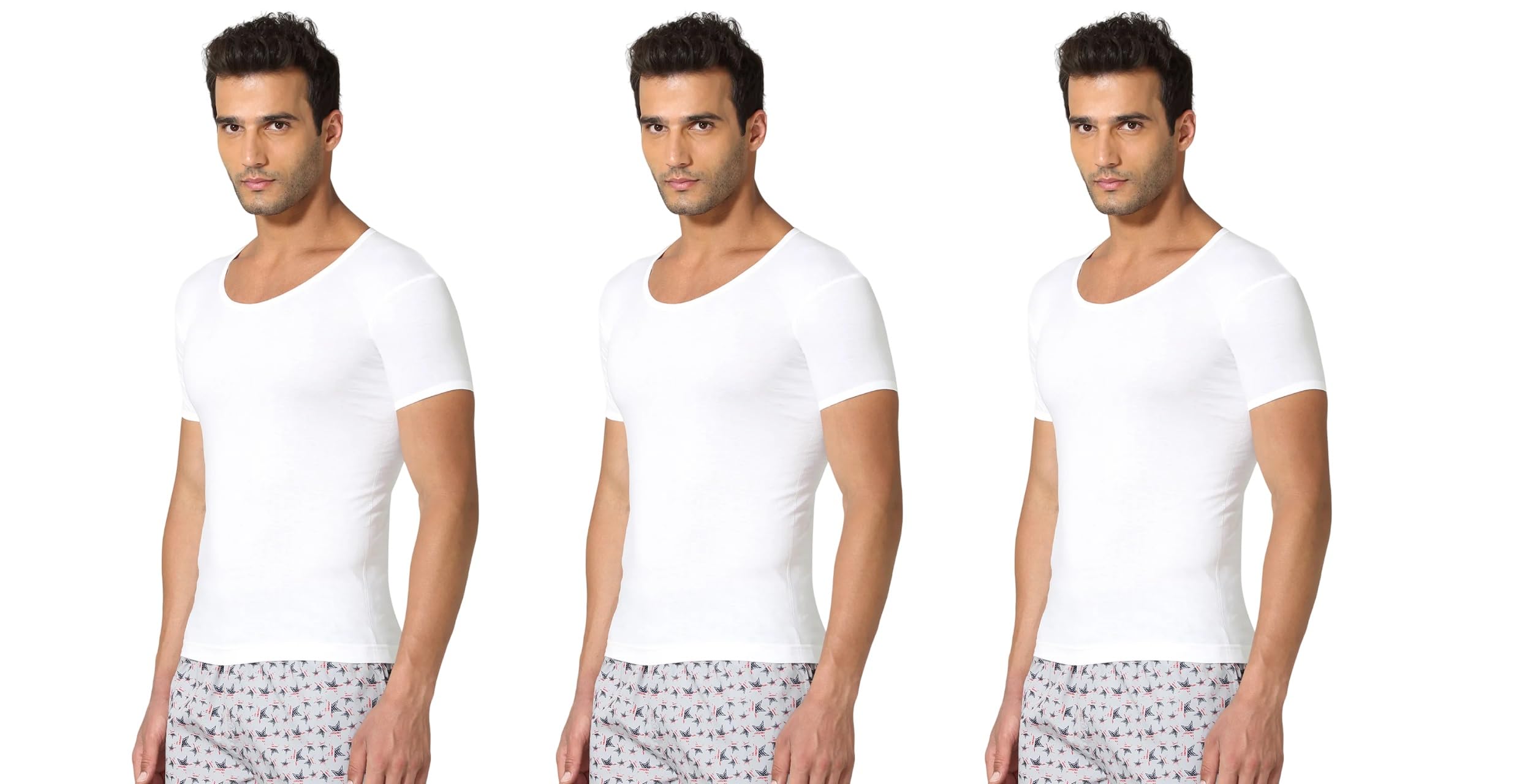 d1 different one Perfect Cotton Fine Plain White Half Sleeve Vests - Combo of 3-picture-42