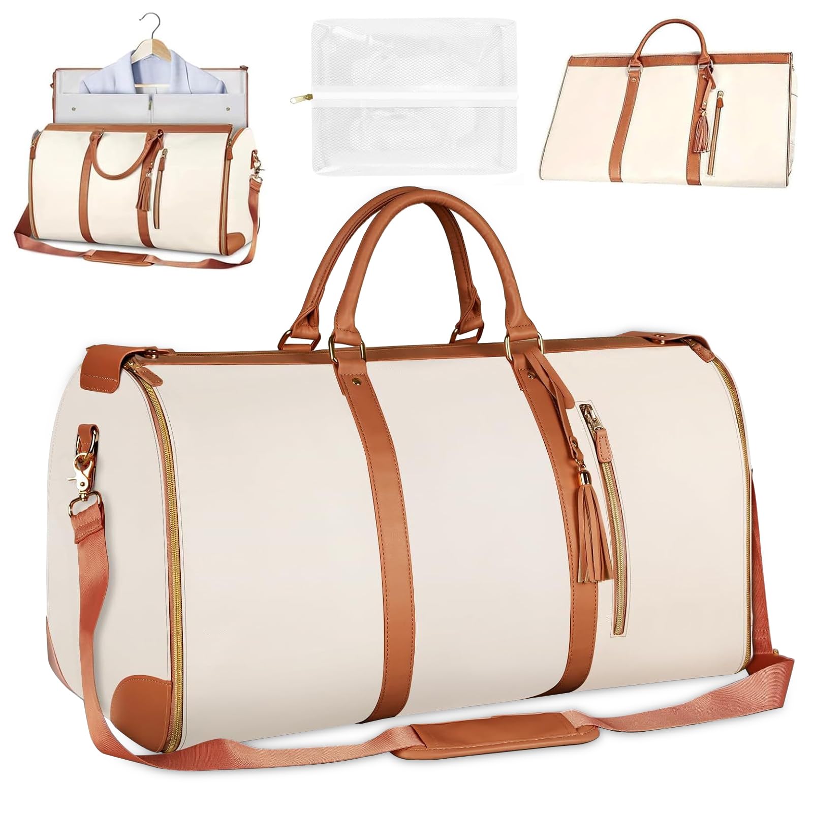 Sac de Voyage Pliable, Sac Voyage Cabine, Sac de Sport Femme Etanche, Grande Travel Bag, Sac Weekend Femme, Portable Duffle Bag, Valise Suspendue 2 en 1, Sac de Vetement Pliable Voyage (Blanc)