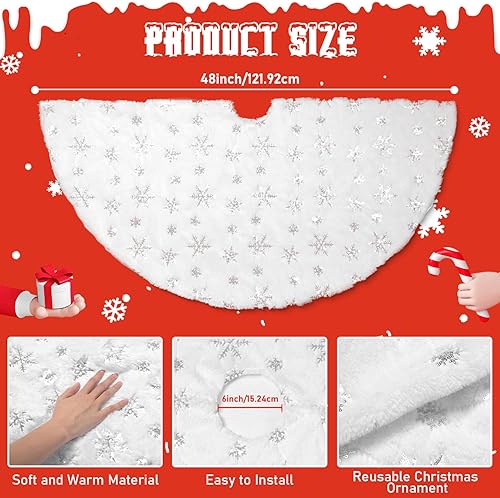 Miniatura 7 de Falda de árbol de Navidad de punto de 48 pulgadas, falda de árbol de Navidad de punto trenzado rojo, decoración de falda de árbol de Navidad rústica