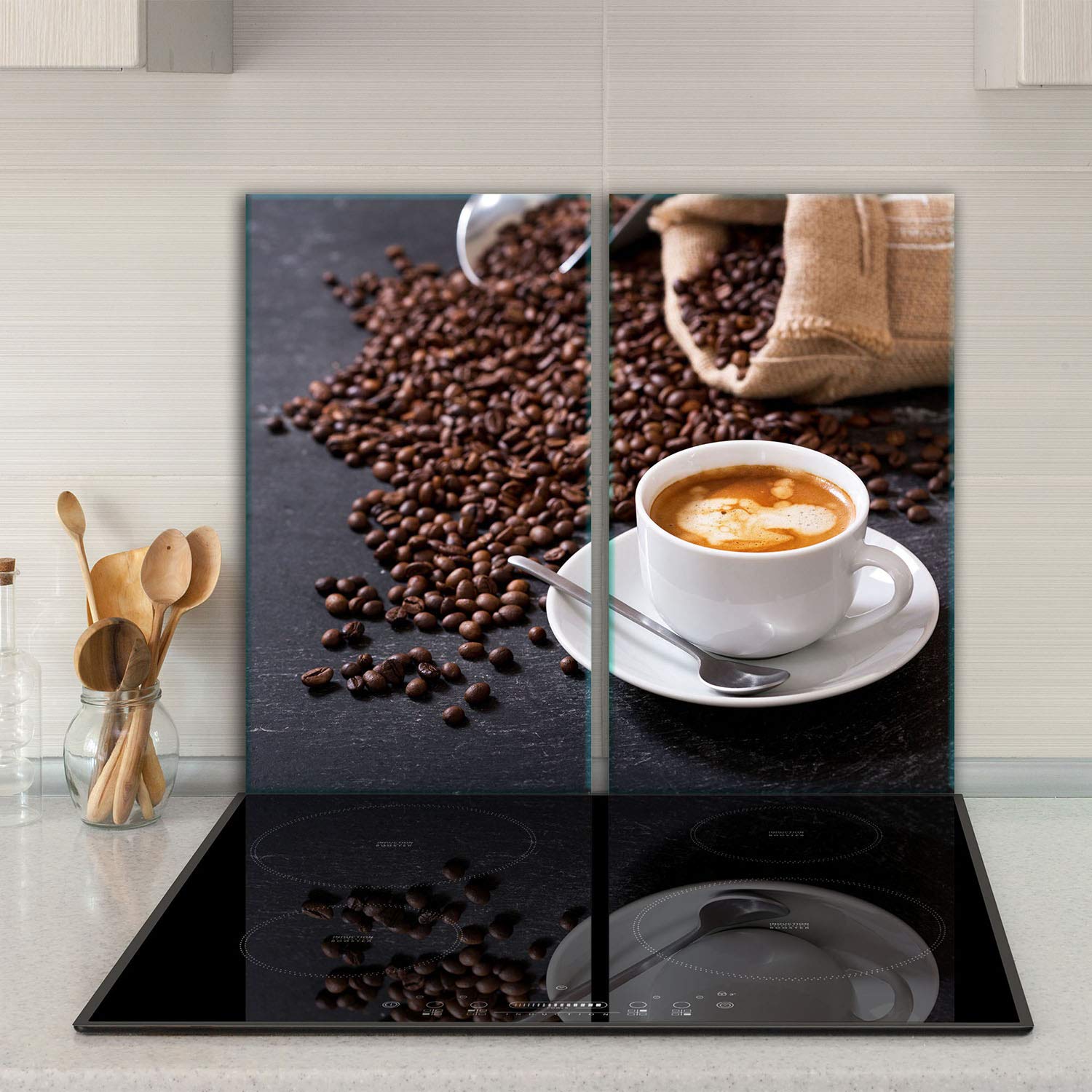 Herdabdeckplatte Aus Glas, 2-teilig, 60x52 Cm – Spritzschutz Für Ceran & Induktion, Motiv Kaffeebohnen