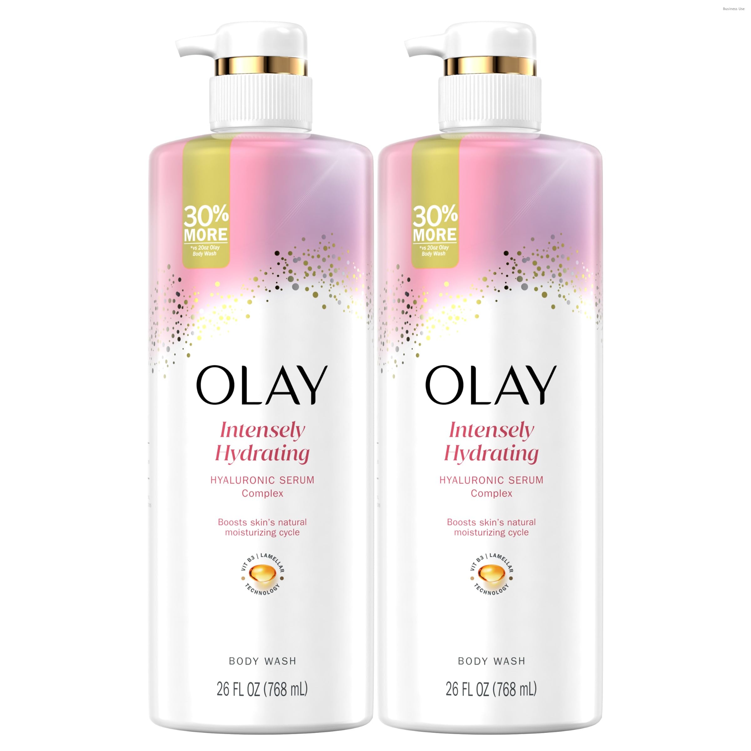 Olay Body Wash for Women, Intensely Hydrating, Hyaluronic Acid Serum Complex, Renews Moisture, Free of Parabens & Phthalates, Vitamin B3 Lameller Technology, For All Skin Types, 26 fl oz (Pack of 2)