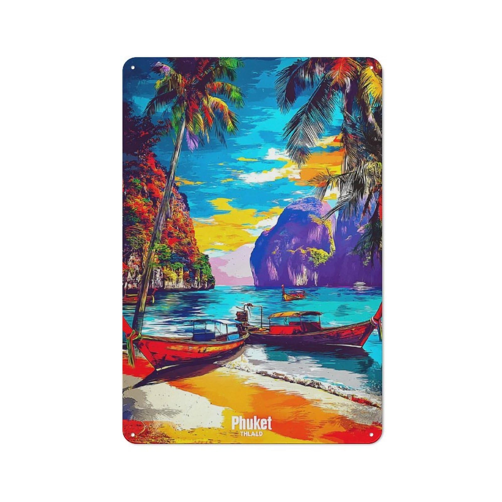 Junmoney Colorful Sunset In Phuket Metal Wall Art Sign 30X20cm, Vintage Vintage Wall Decor For Lounge, Study, Pub Or Wall Gallery