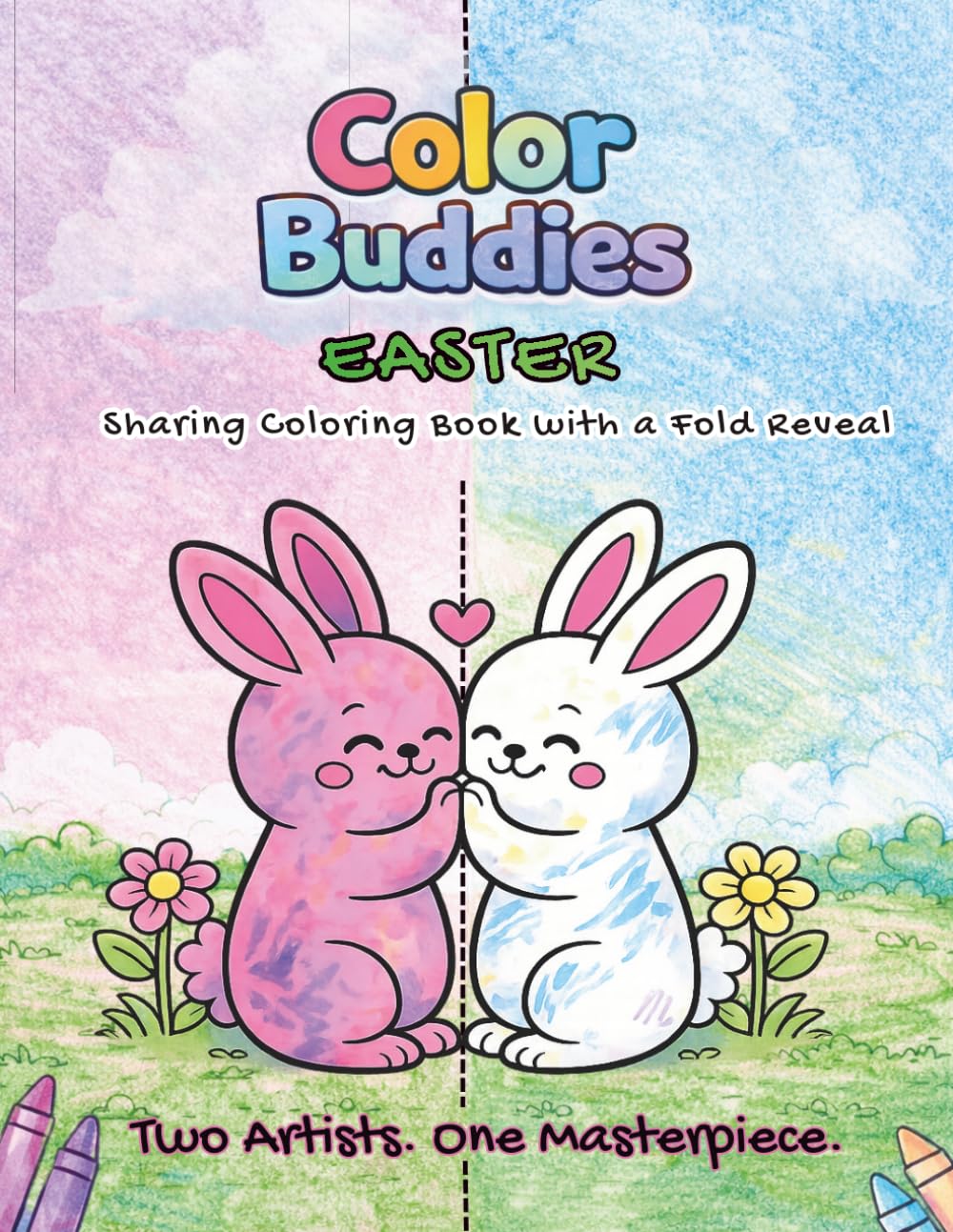 Color Buddies: Easter: A Sharing Coloring Book for Two Kids | Fold & Reveal Surprise Pages for Twins, Siblings, and Best Friends