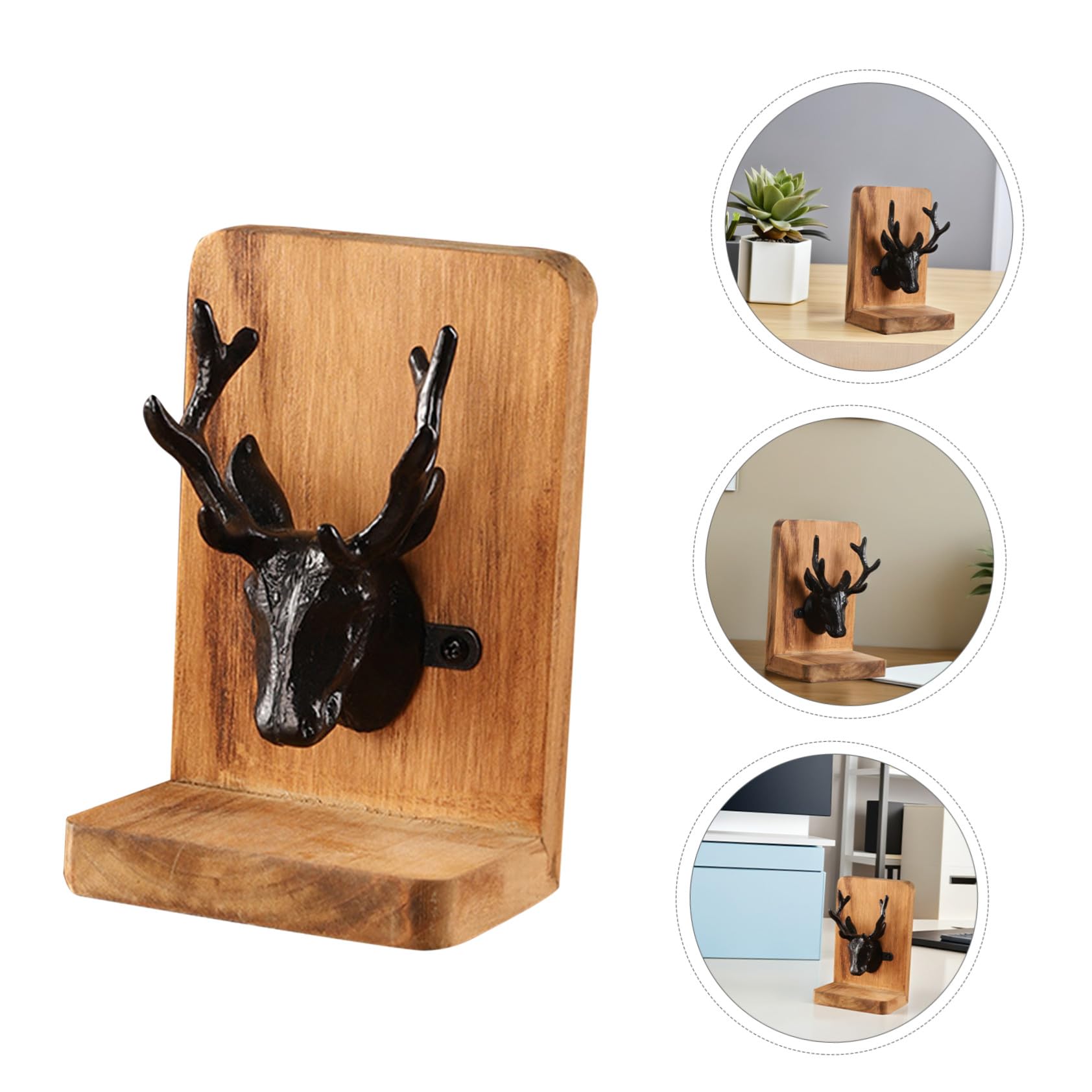 Operitacx Sujetalibros de Madera para Libros Pesados Diseño Nórdico de Cabeza de Ciervo – Soporte Decorativo para Escritorio y Estanterías en Oficinas y Estudios