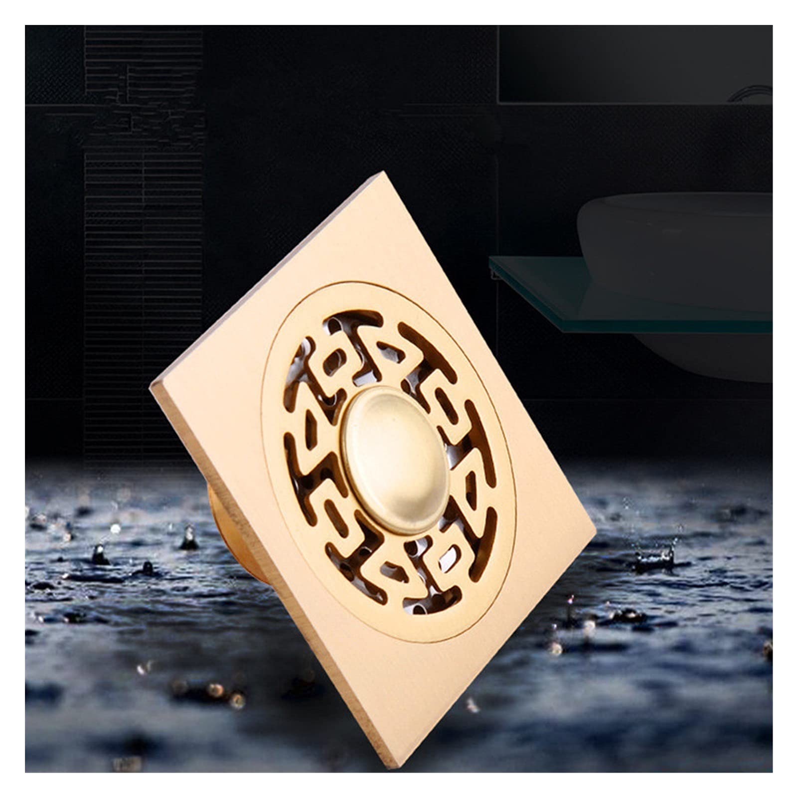 Tuanzun 4 Shower Drain Cover,Floor Drain Cover Bathroom Shower Drain Floor Drain Waste Gold Shower Drainage 10 * 10Cm Square Drain Shower Waste(4)